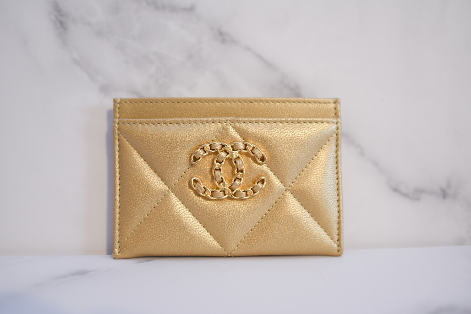 Chanel 19 SLG Flat Cardholder, Gold Lambskin Leather, Gold Hardware, New in Box GA001