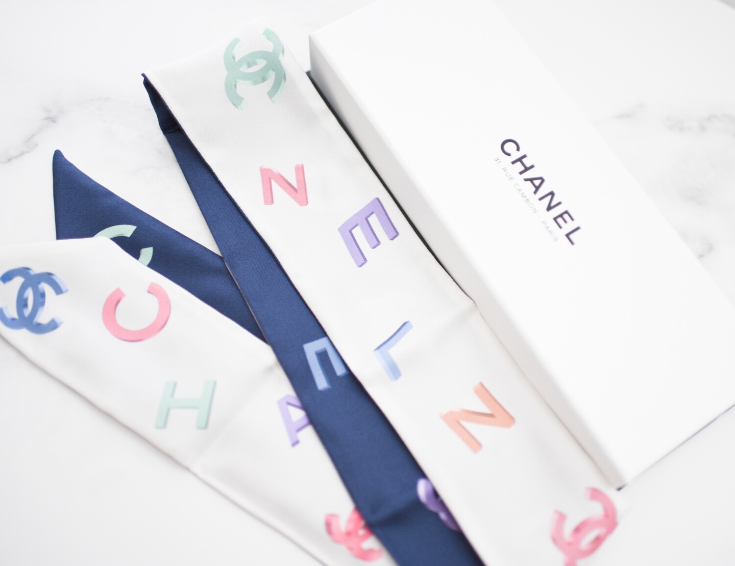 Chanel Twilly in White and Navy, New in White Box GA001