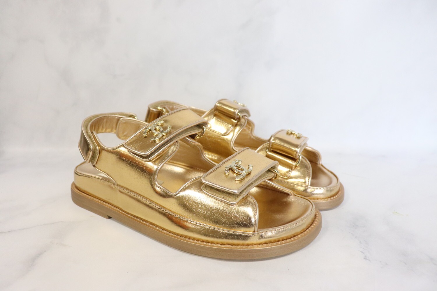 Chanel Shoes, Dad Sandals, Rose Gold, New in Box, MA001