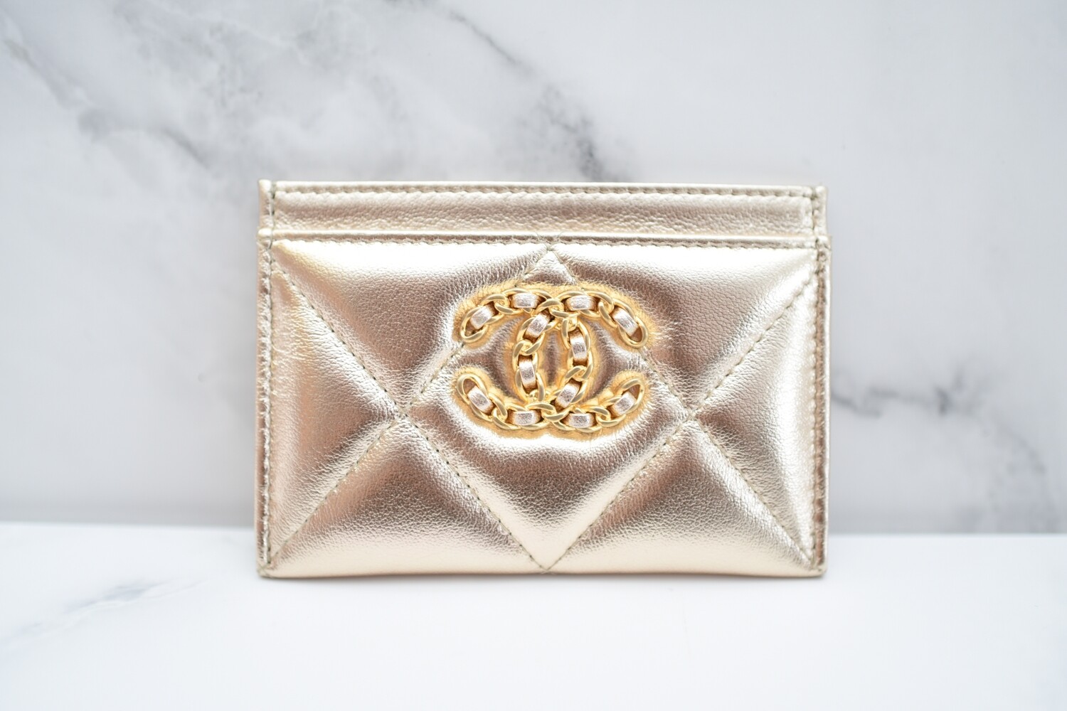 Chanel 19 SLG Flat Cardholder, Gold Lambskin Leather, Gold Hardware, New in Box GA001