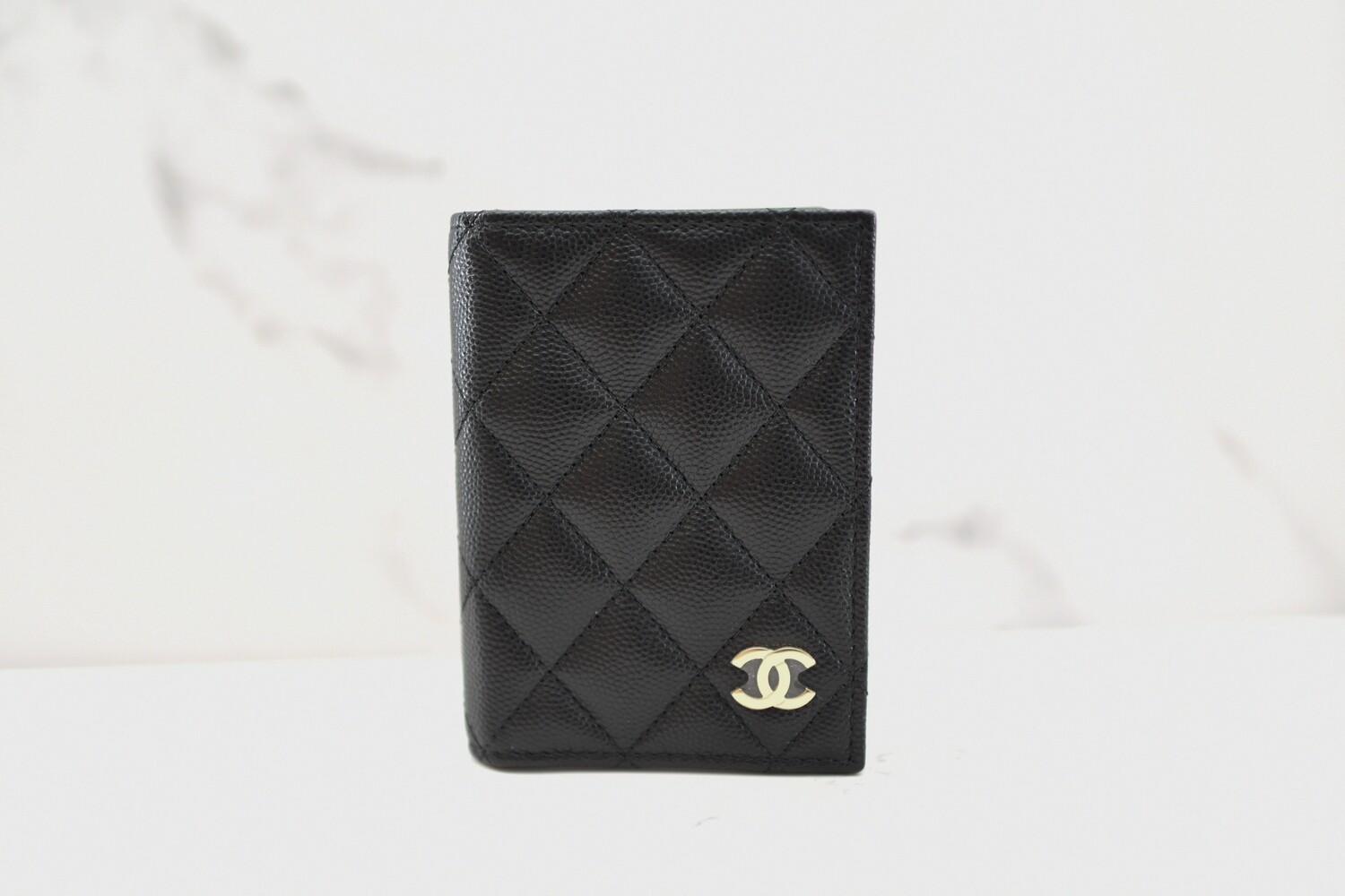 Chanel SLG Bifold Cardholder, Black Caviar Leather with Gold Hardware, New in Box GA001