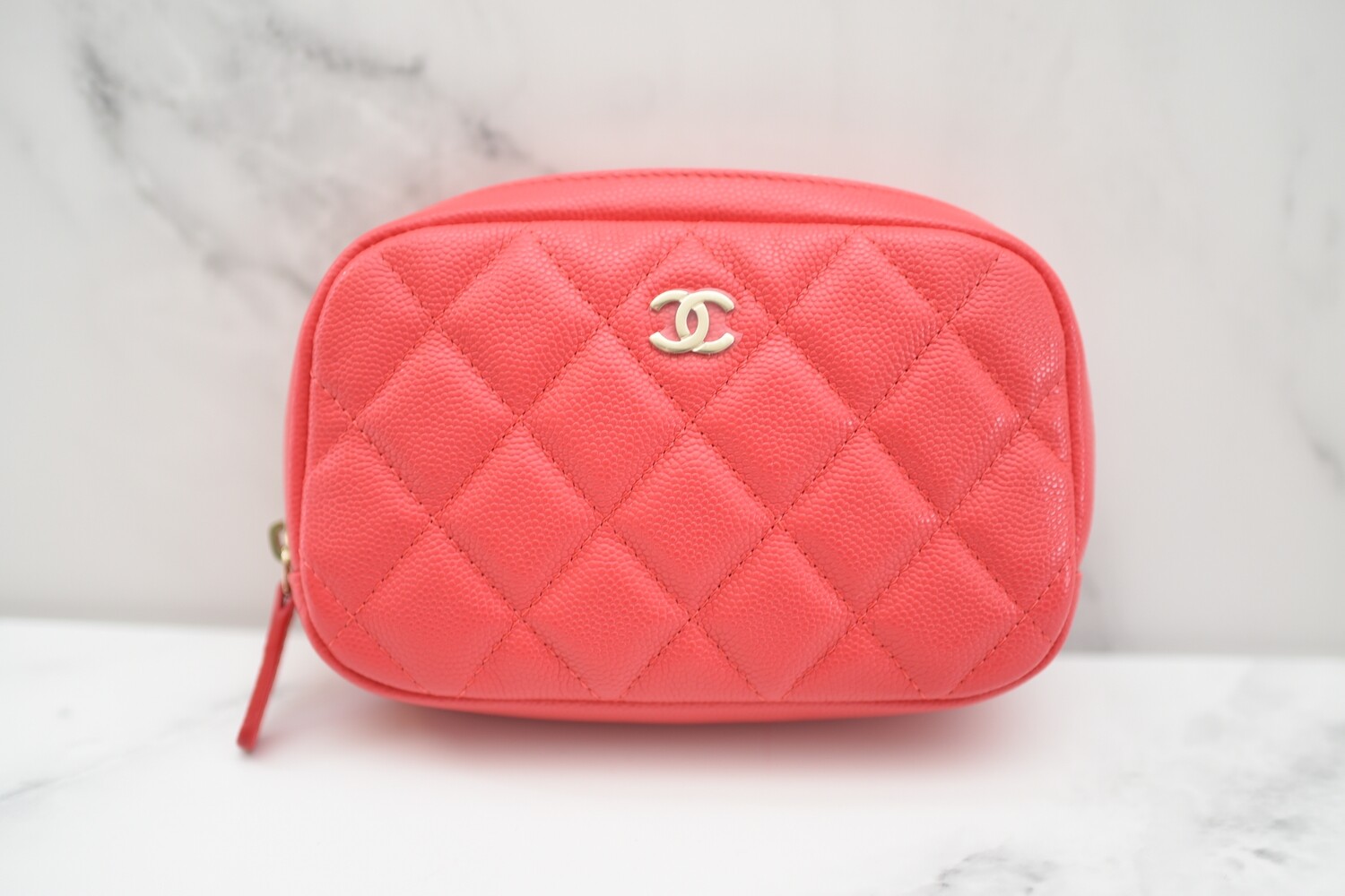 Chanel Small Curvy Cosmetic Case, Red Caviar, New in Box