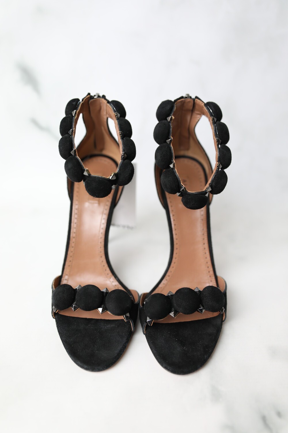 Alaia Bombe Stud Ankle Wrap Heels, Black Suede, Size 38, New in Dustbags WA001