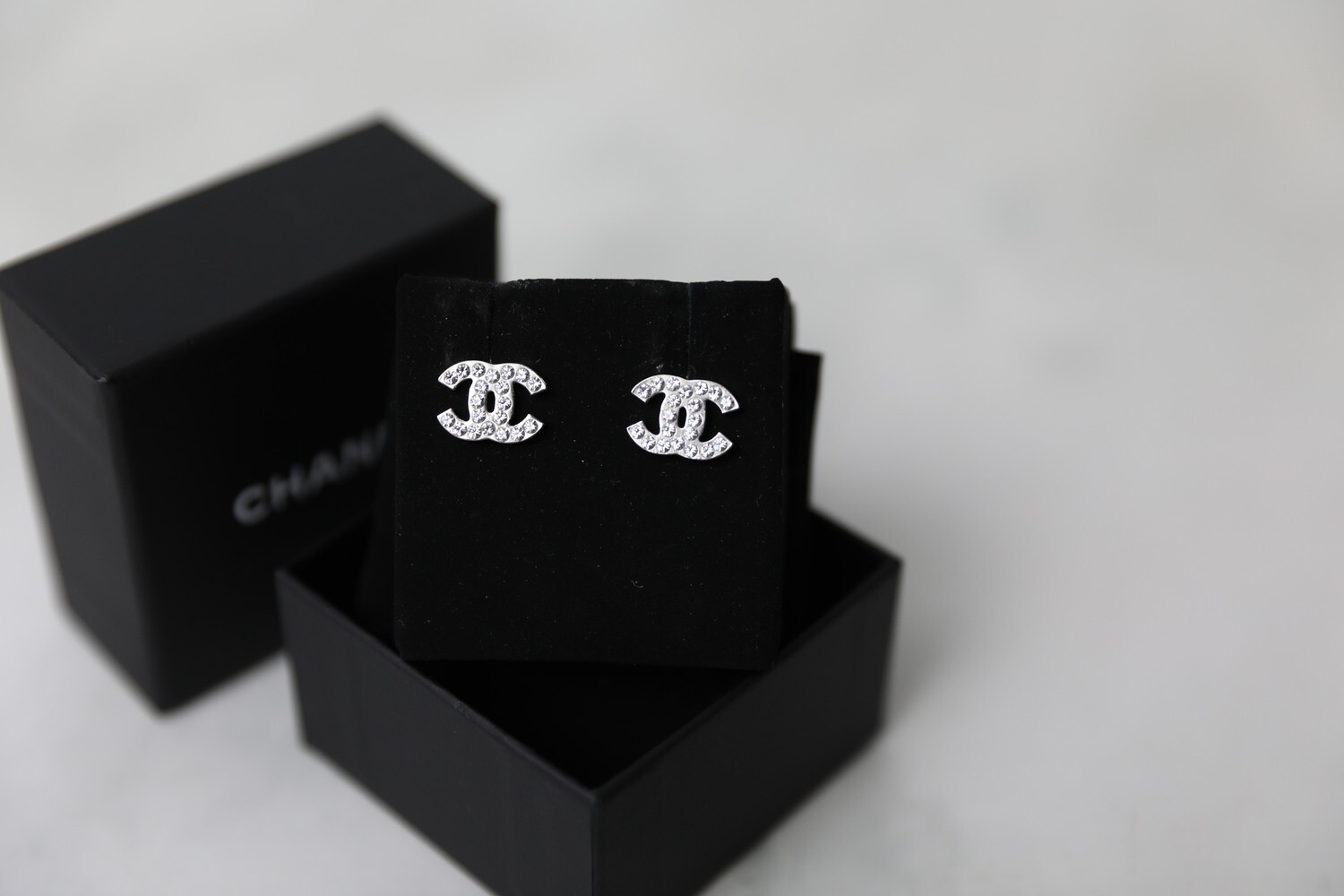 Chanel Crystal Stud Earrings, New in Box WA001