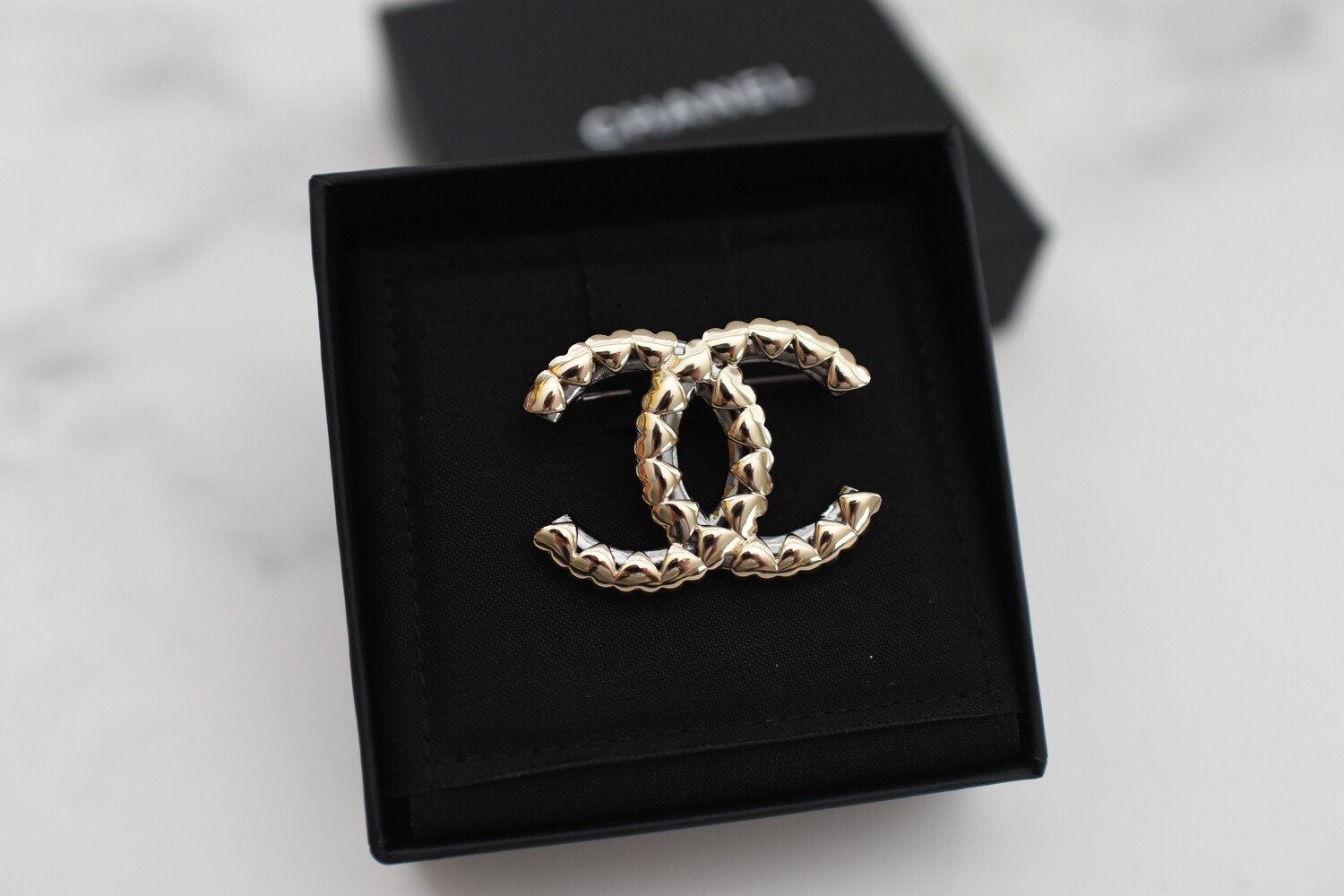 Chanel Brooch, Gold Hearts (No Stones), New in Box GA001