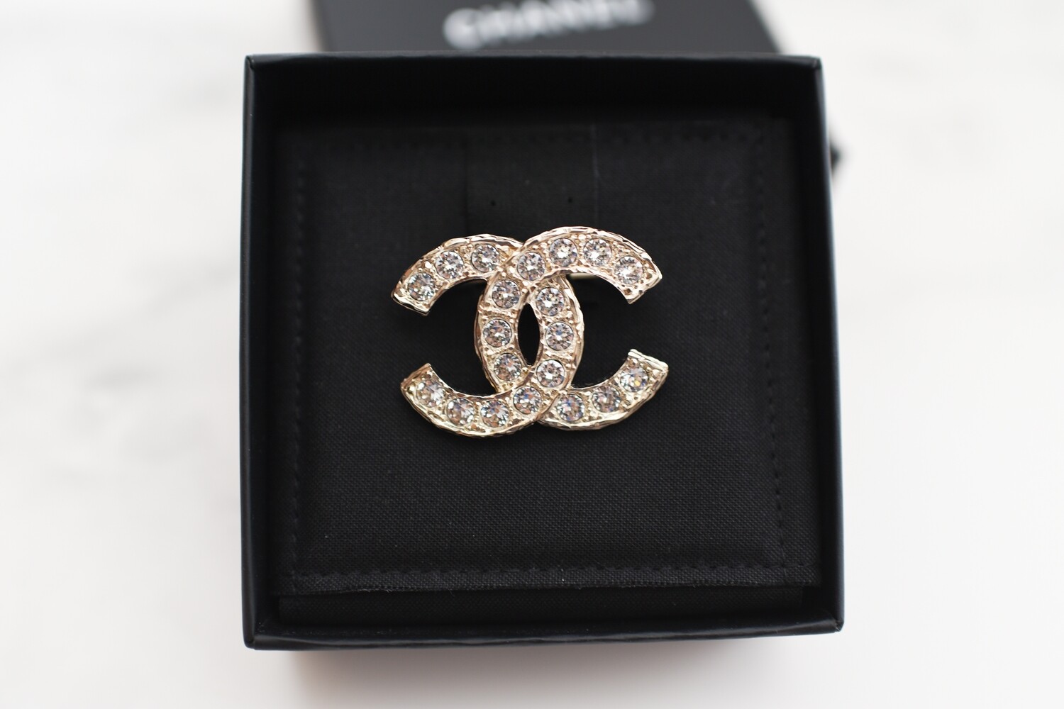 Chanel Crystal Brooch, Gold, New in Box GA001