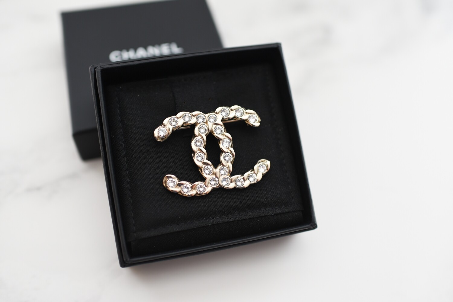 Chanel Crystal Brooch, Gold, New in Box GA001