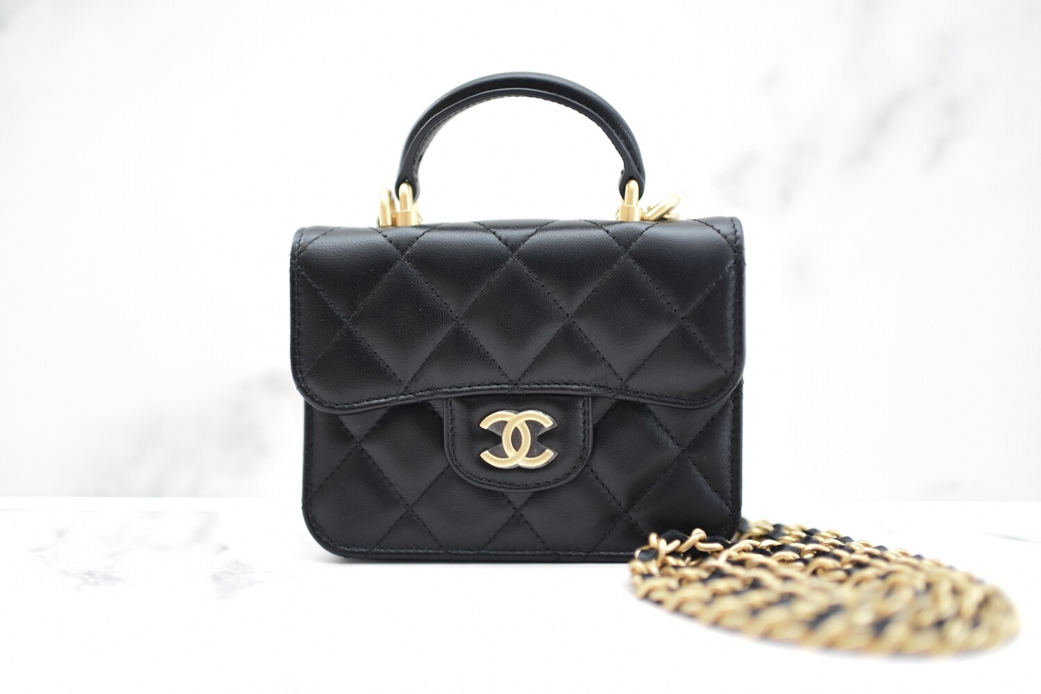 Chanel Clutch with Chain, Black Lambskin with Aged Gold Hardware, New in Box GA001