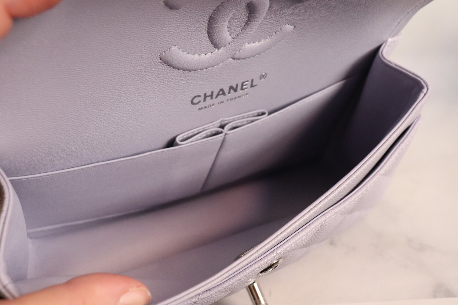 CHANEL シャネル Chanel Beige Black Caviar Quilted Small CC Filigree Vanity