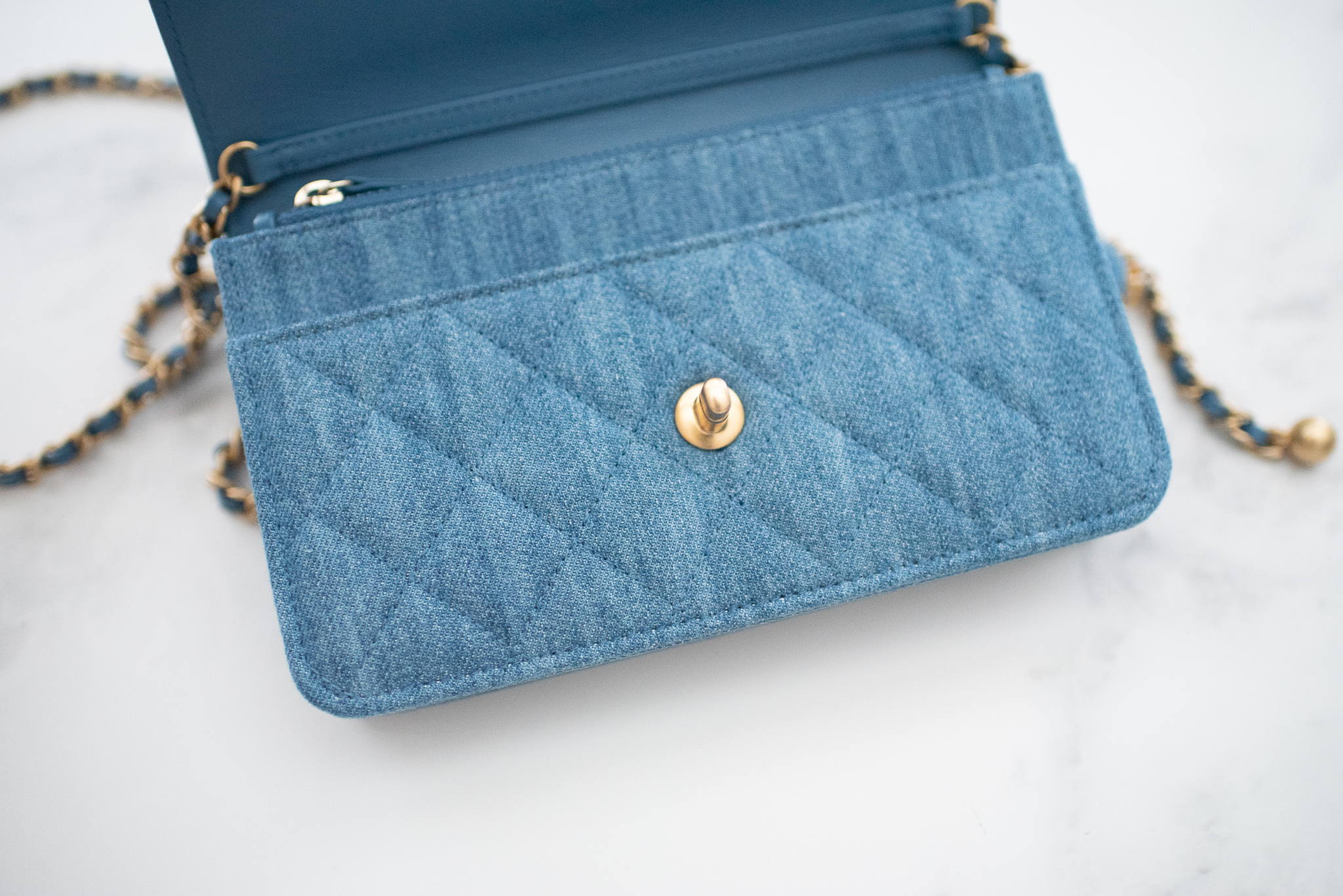 CHANEL Denim Quilted Camellia Sweetheart Mini Flap Blue