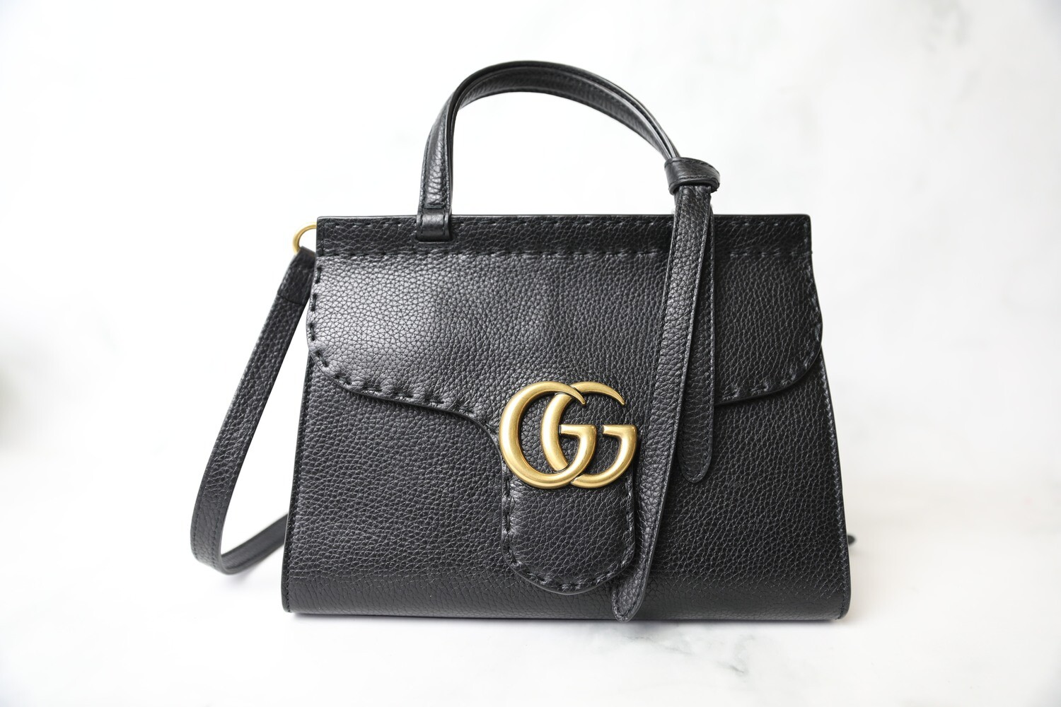 Gucci GG Marmont Top Handle Mini, Black, Preowned in Dustbag WA001