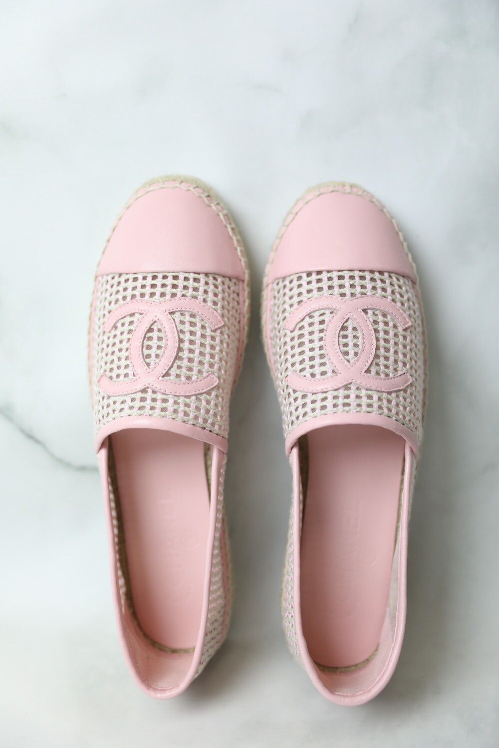 Chanel Shoes Espadrilles, Pink and White, Size 40, New in Box WA001