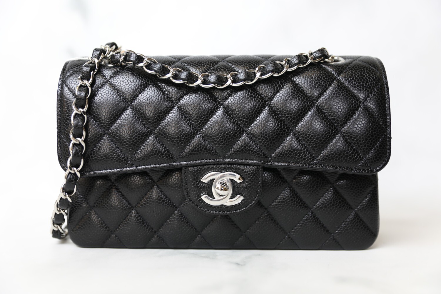 Chanel Black Quilted Caviar Small Double Flap Silver Hardware