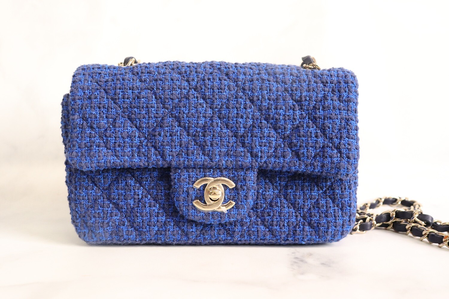 Chanel Seasonal Mini Rectangular Flap Bag Tweed Blue/ Red/ White Ruthe