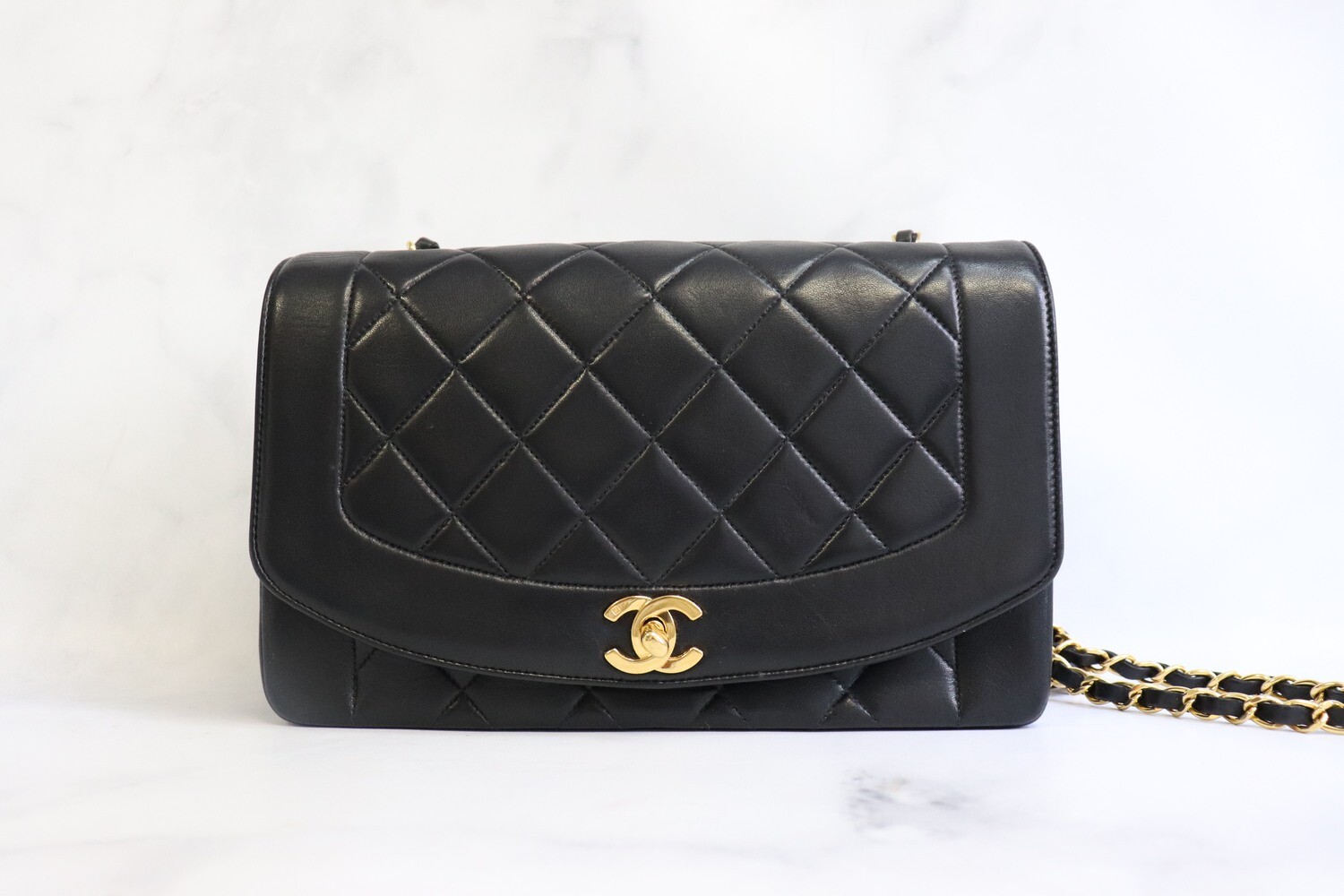 Chanel Diana Medium Flap, Black Lambskin Leather, Gold Hardware