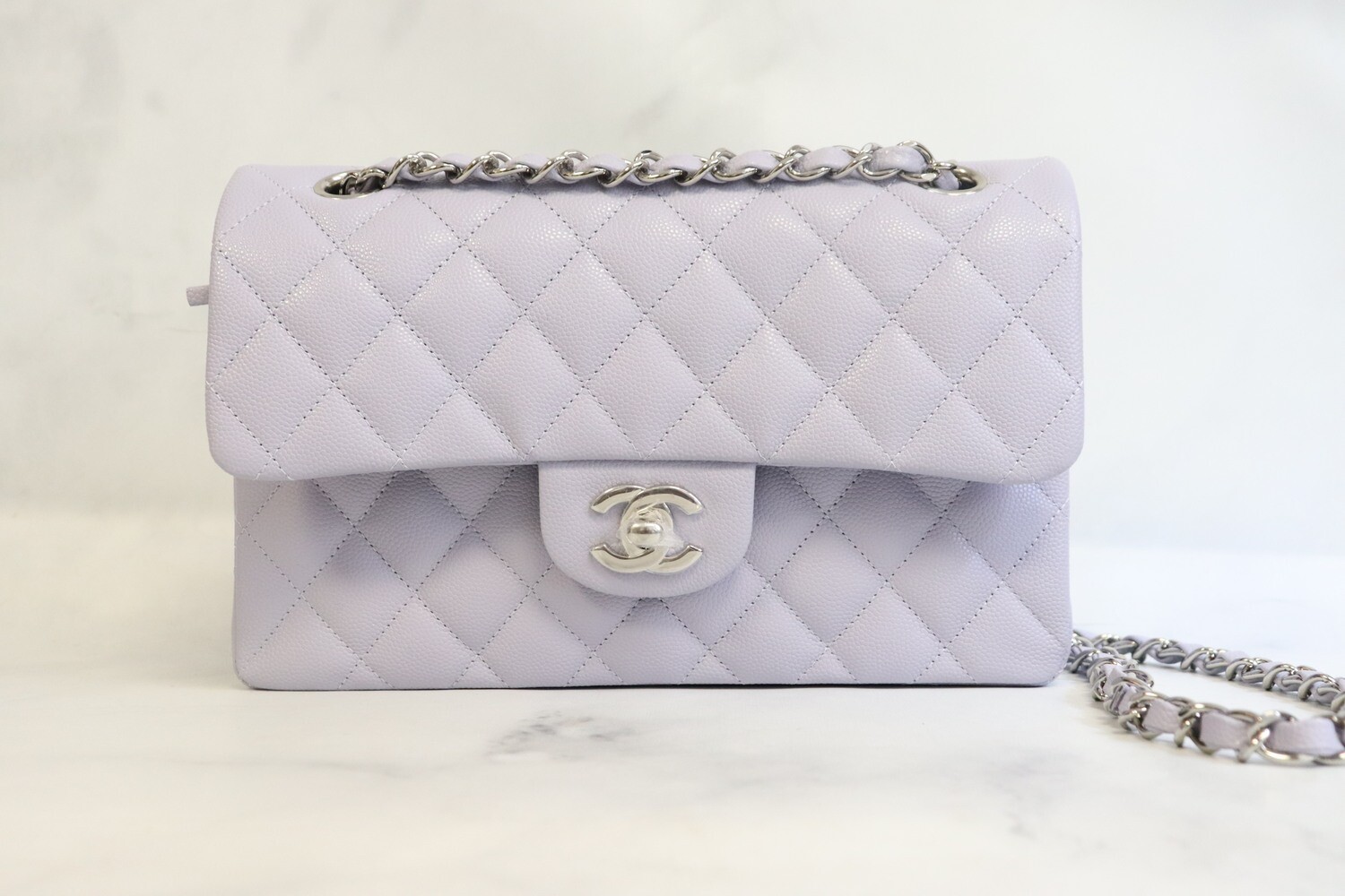 Chanel Classic Small Double Flap, Lilac Caviar Leather, Silver