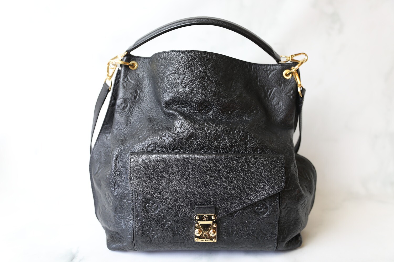 Louis Vuitton Metis Hobo, Black Empreinte with Gold Hardware, Preowned in Dustbag WA001