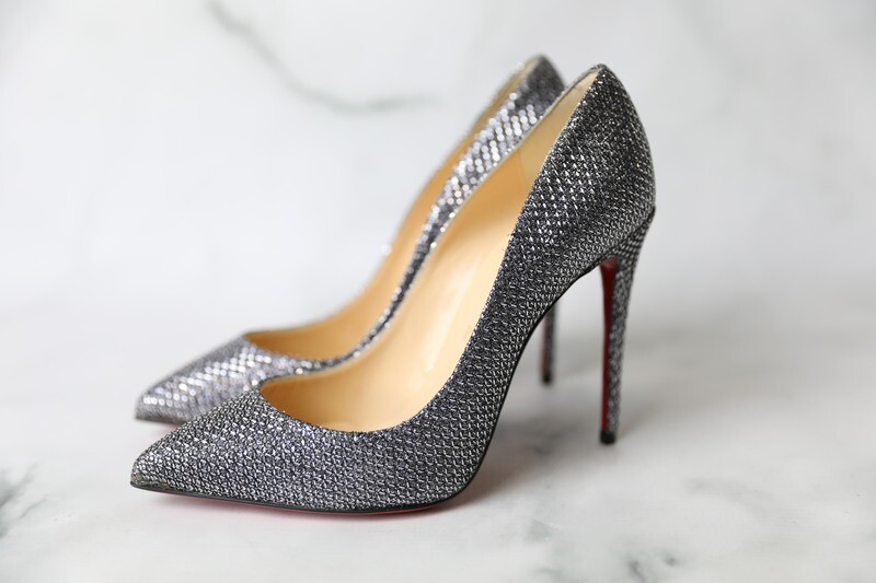 Christian Louboutin Shoes Silver Classic Pigalle Follies, Size 41, 100mm Glitter Metallic Heels Pumps, New in Box WA001
