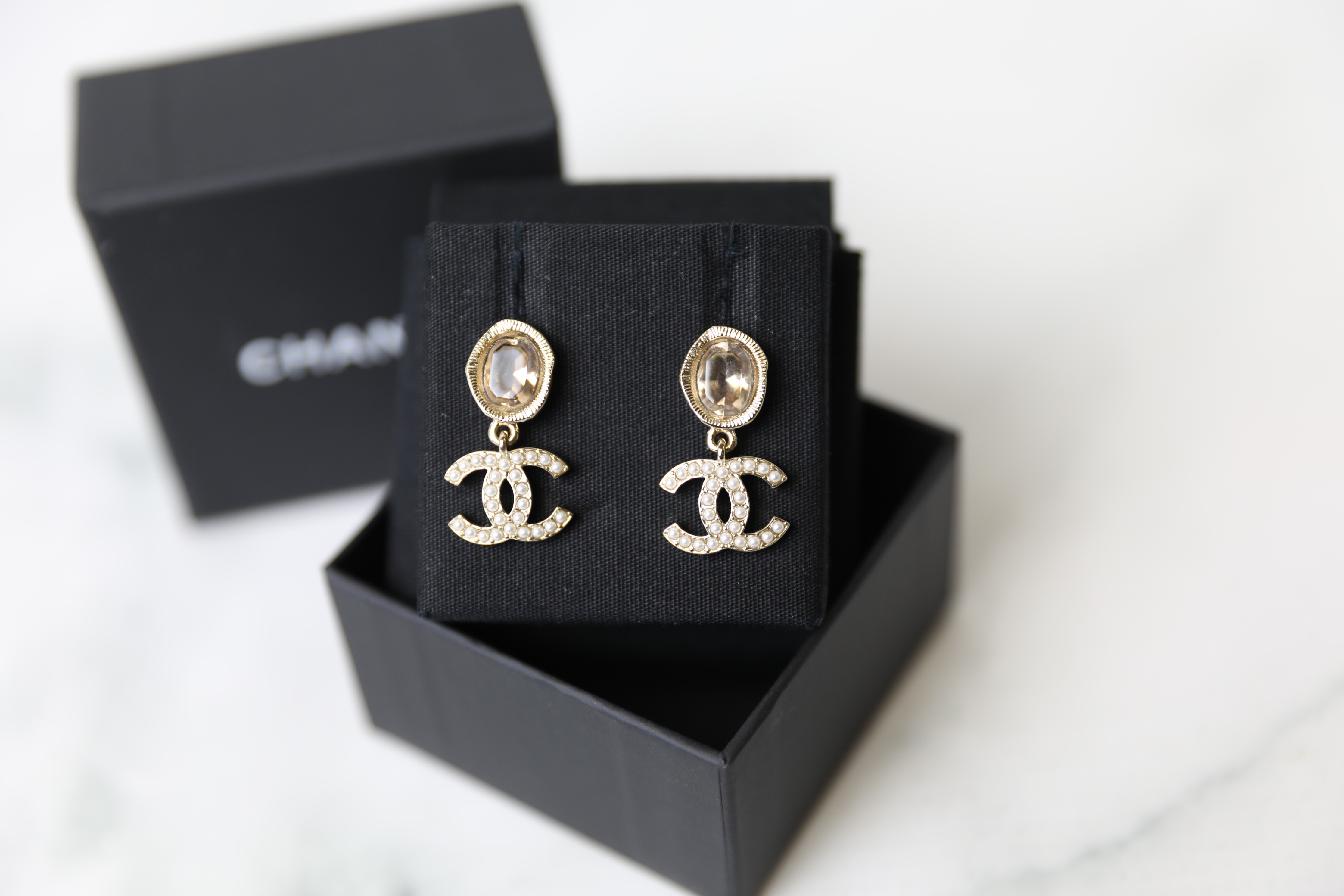 Chanel Earrings CC Seashell Drop Earrings, Gold Hardware with Rhinestones,  New in Box GA001 - Julia Rose Boston