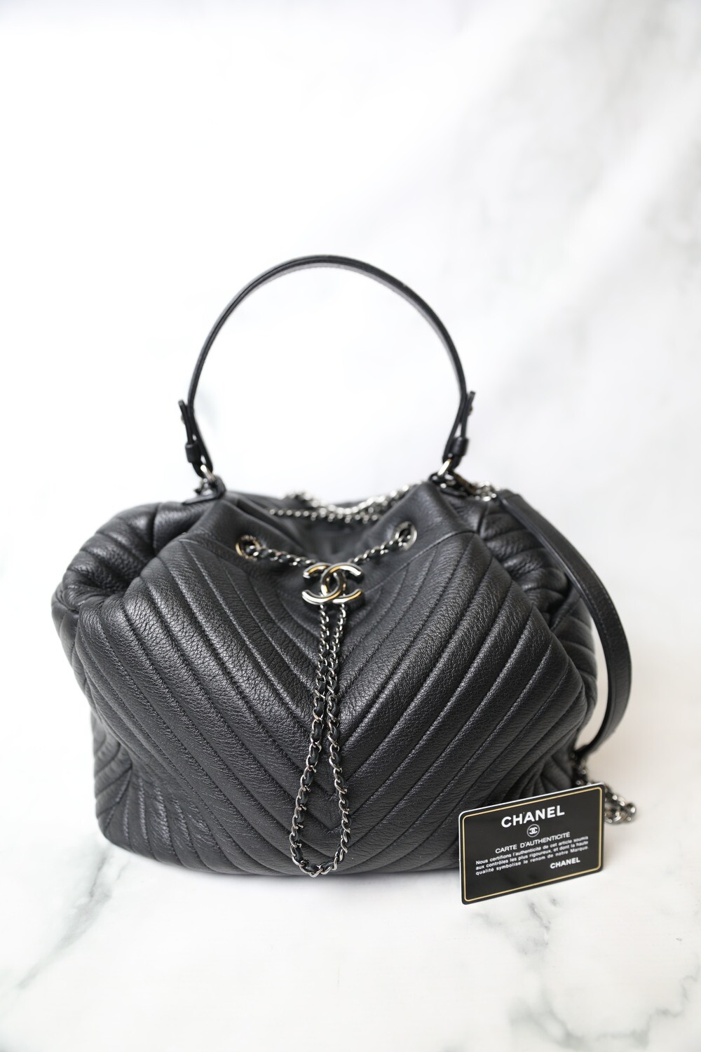 Chanel Drawstring Bucket Bag, Black Calfskin with Silver Hardware, Preowned  no Dustbag WA001 - Julia Rose Boston