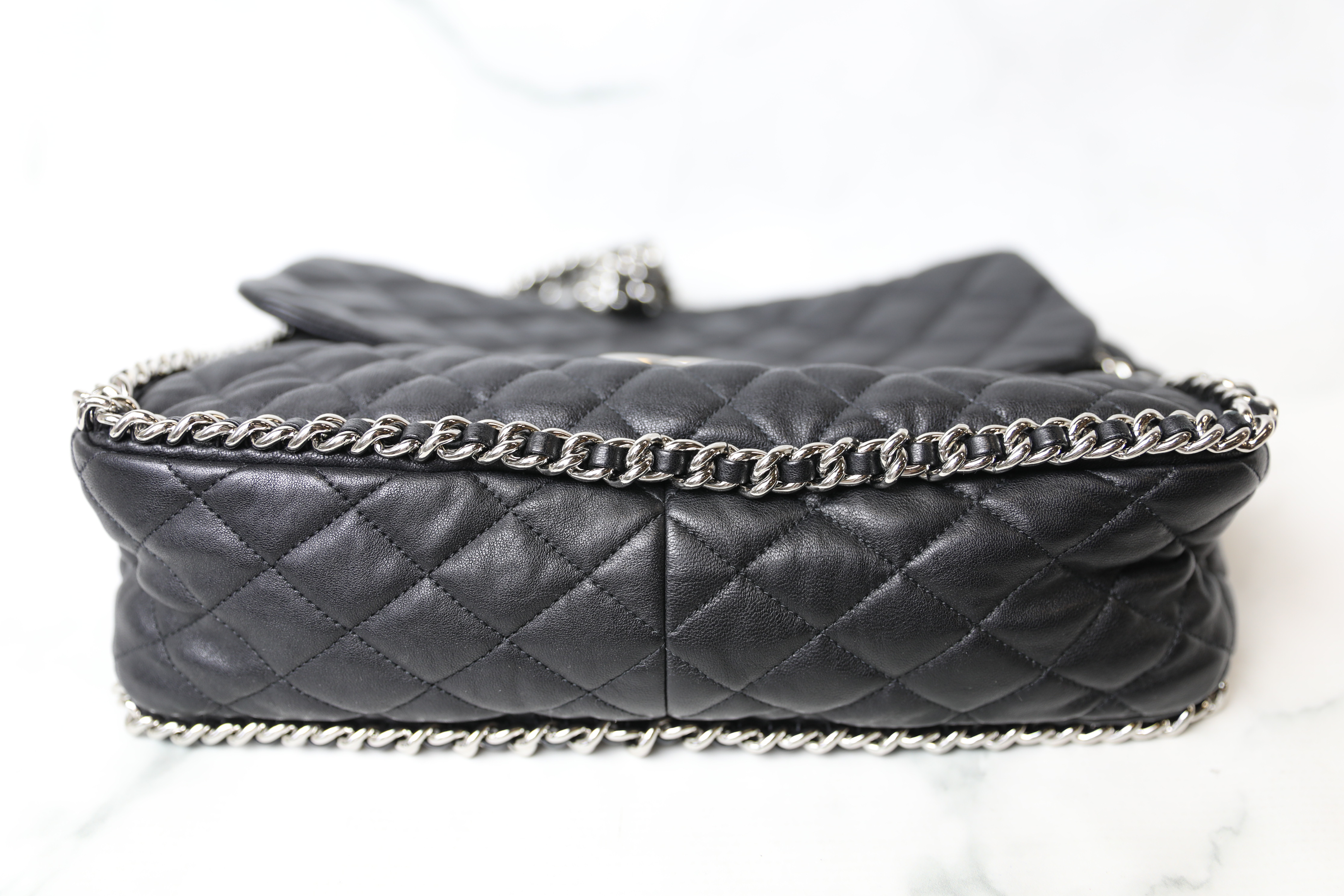 Chanel Navy Blue-Black Chain Around Maxi Luxe Flap Bag – Boutique