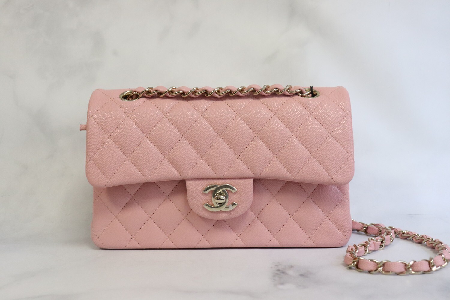 Chanel Classic Small Double Flap, 22C Pink Caviar Leather, Gold Hardware,  New in Box