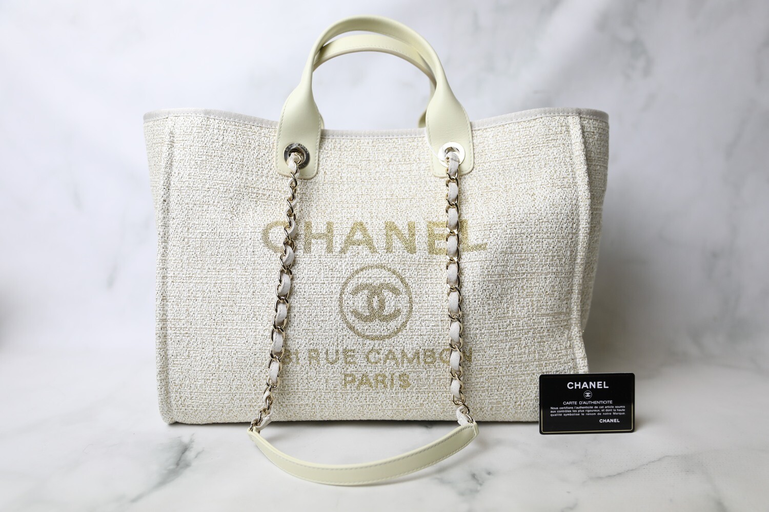 Chanel Deauville Large, Ivory and Gold, Preowned in Dustbag WA001