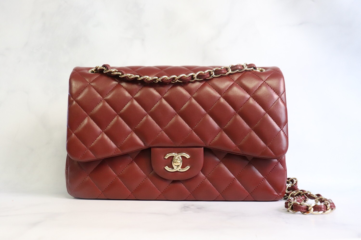 Chanel Classic Jumbo Double Flap, Dark Red Lambskin Leather, Gold ...