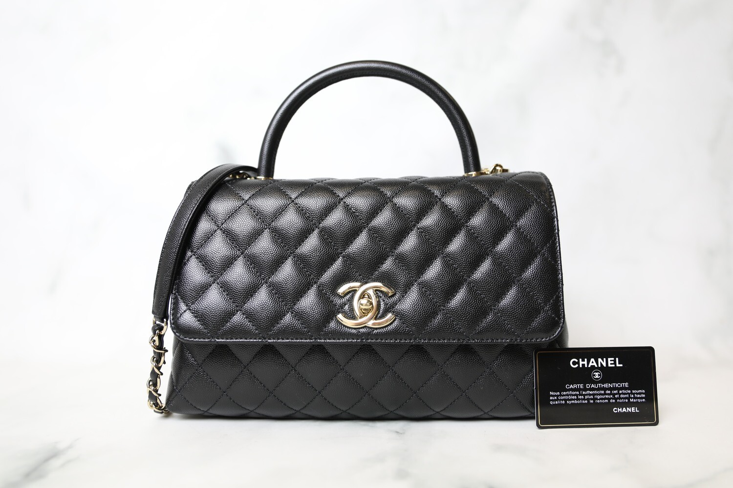 Chanel Coco Handle Small, Black Caviar with Gold Hardware, Preowned in Dustbag WA001