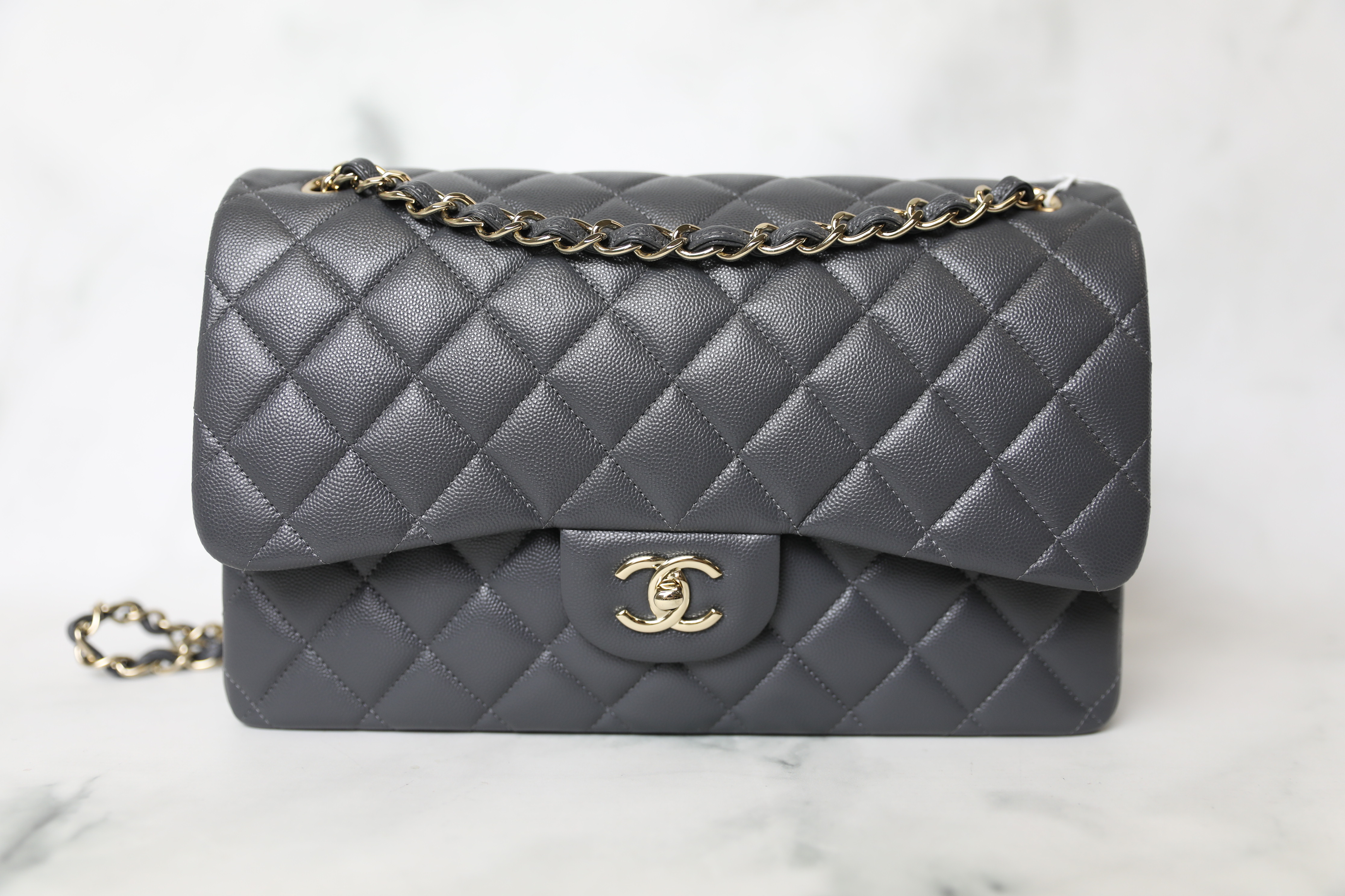 Chanel Classic Jumbo Double Flap Dark Grey Caviar Leather, Gold