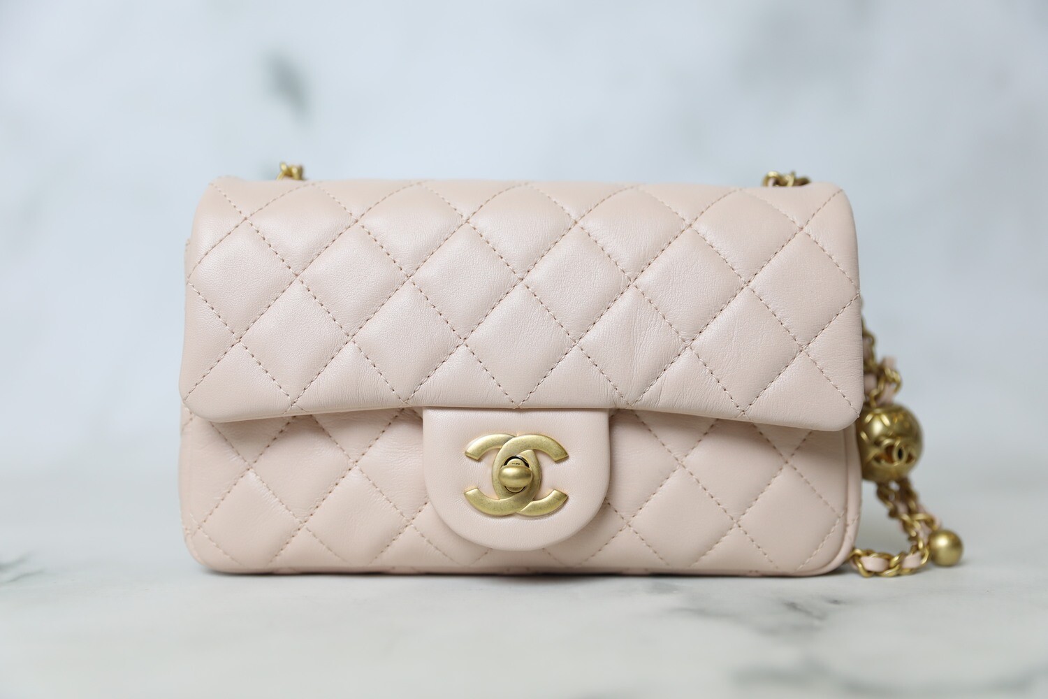 Chanel Pearl Crush Mini Rectangular, Beige Pink Lambskin with Gold