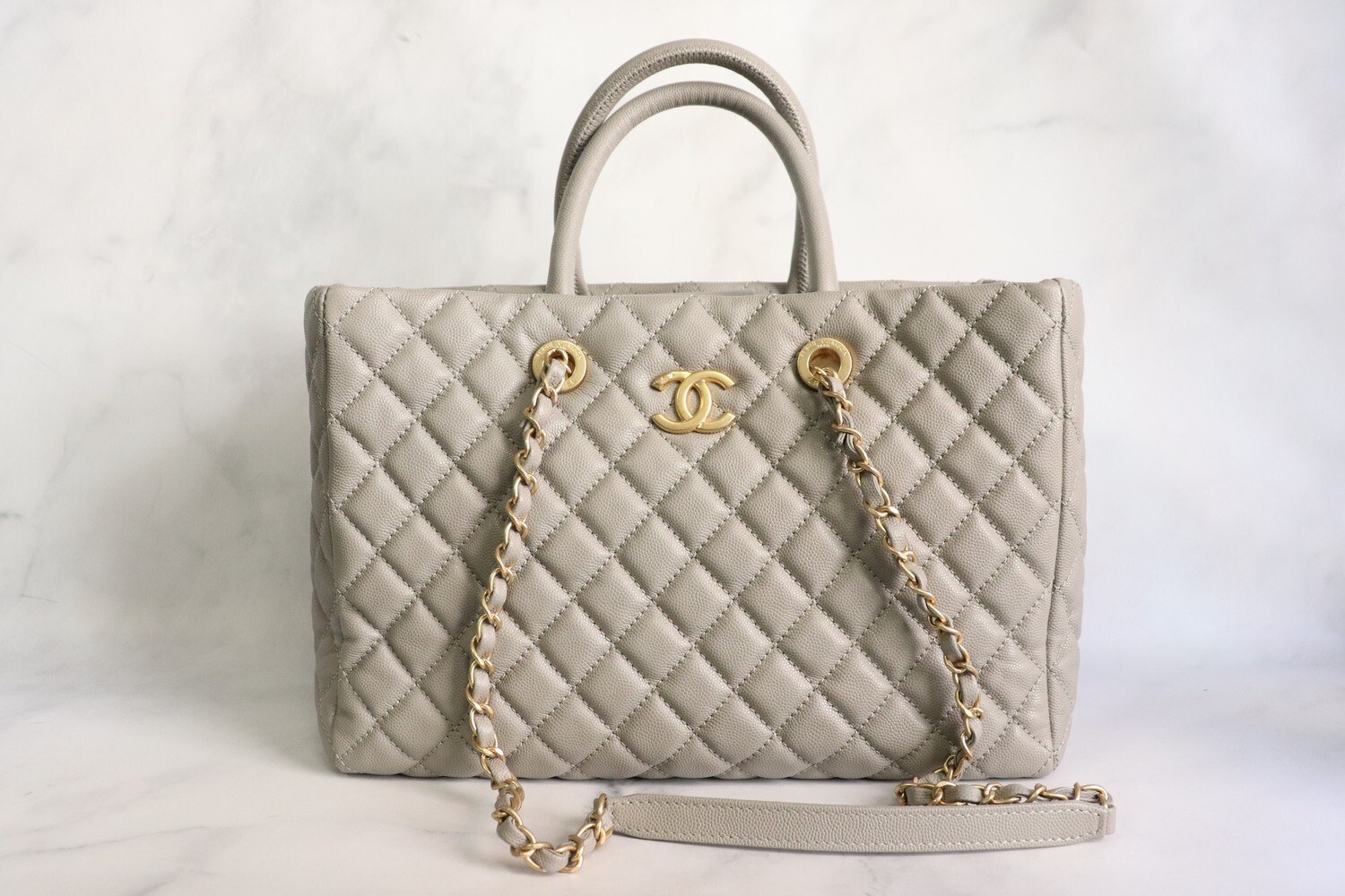 Chanel shopping bag grey hotsell
