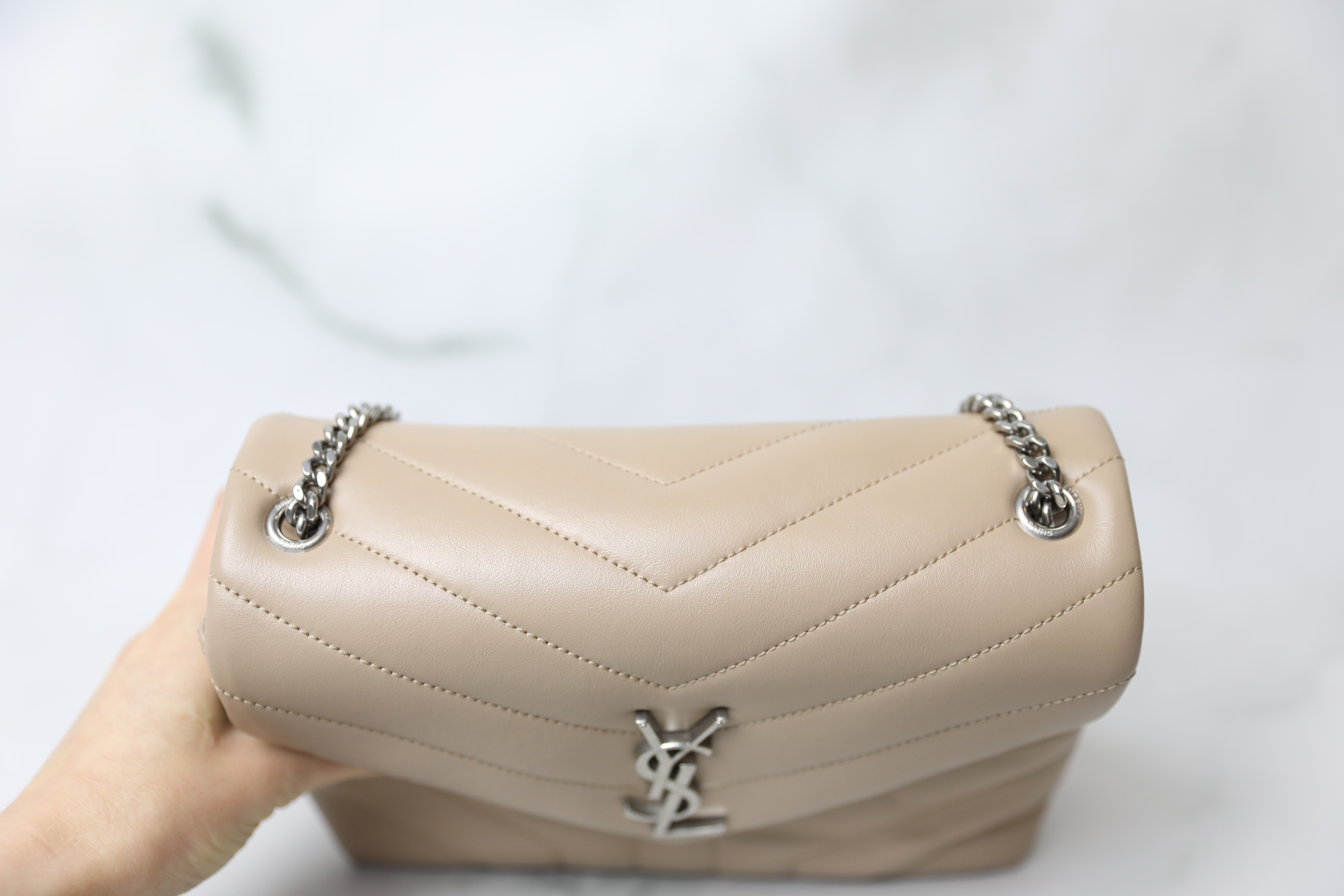 Saint Laurent Lou Lou Medium, Cream White with Silver Hardware, Preowned in  Dustbag WA001