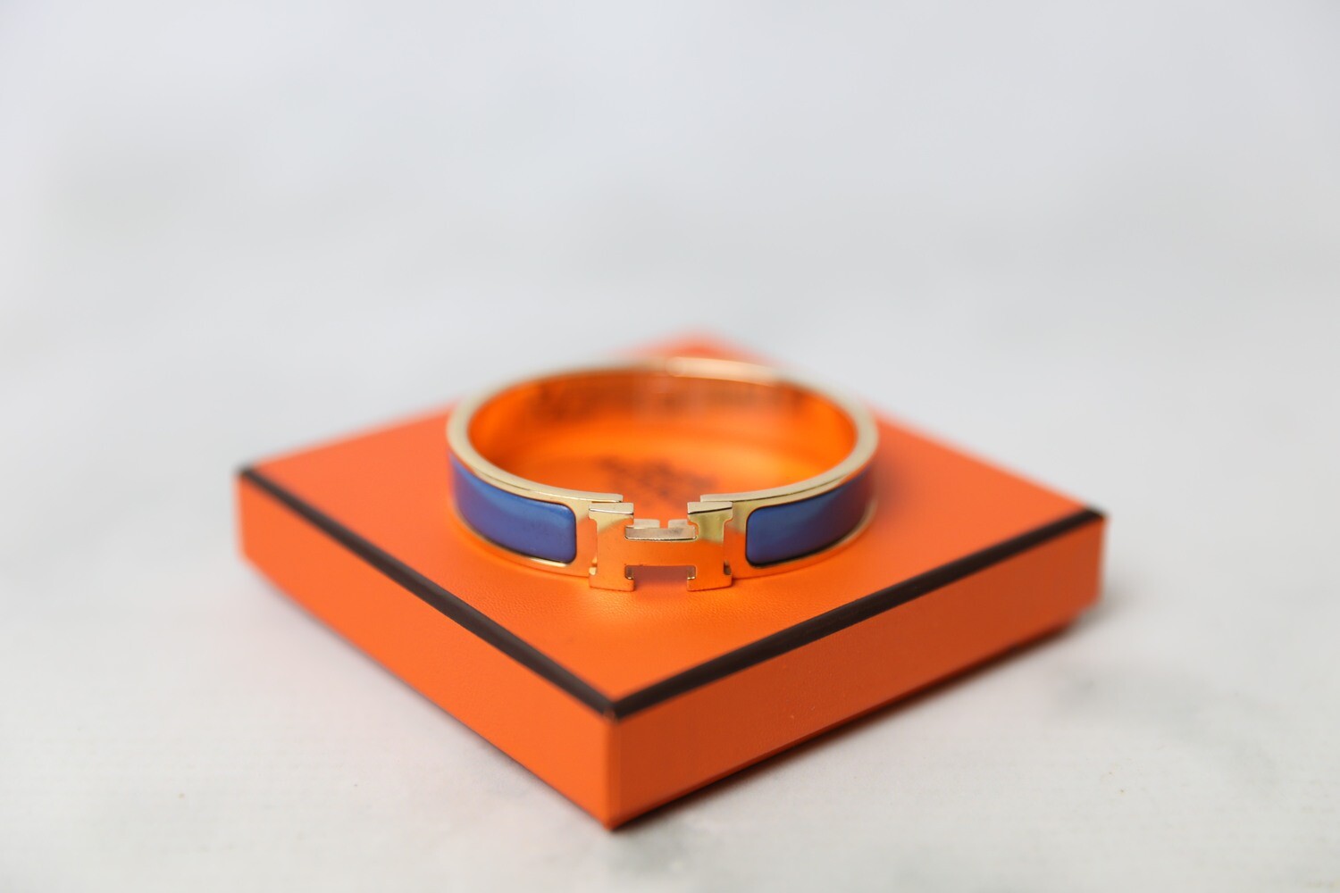 Hermes Clic Narrow Bracelet, Blue with Gold Hardware, Preowned in Box WA001