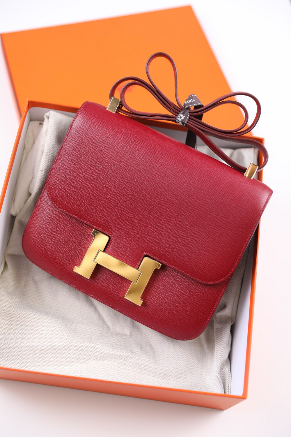 Hermes Constance 24, Rubis Red Espsom with Gold Hardware, Preowned in Box  WA001