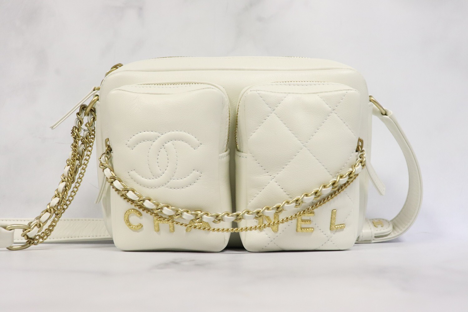 Chanel Camera Bag Small, White Smooth Calfskin, New in Box