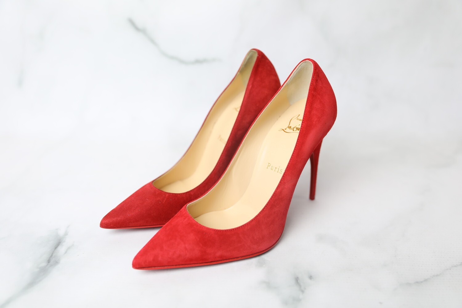 Christian Louboutin Shoes Alminette 100mm Red Suede Leather Point-toe  Classic Stiletto Heel Pumps Heels, New in Box WA001 - Julia Rose Boston