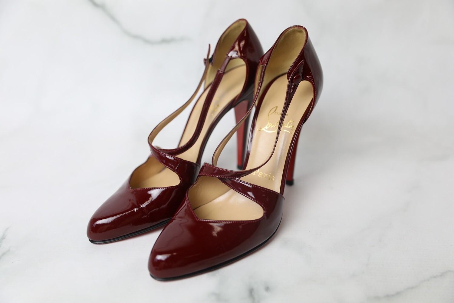 Christian Louboutin Shoes Red Classic Triclo 100mm Patent Leather  Criss-cross Burgundy Wine Pumps Heels, New in Box WA001 - Julia Rose Boston