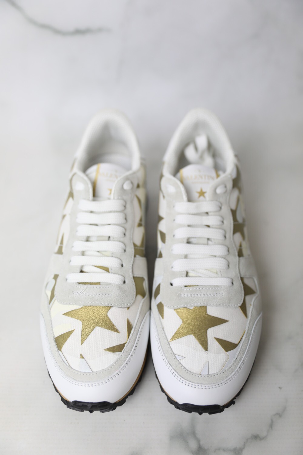 Valentino Shoes White Limited Edition Gold Star-embellished Leather Rock  Runner Lace-up Sneakers, New in