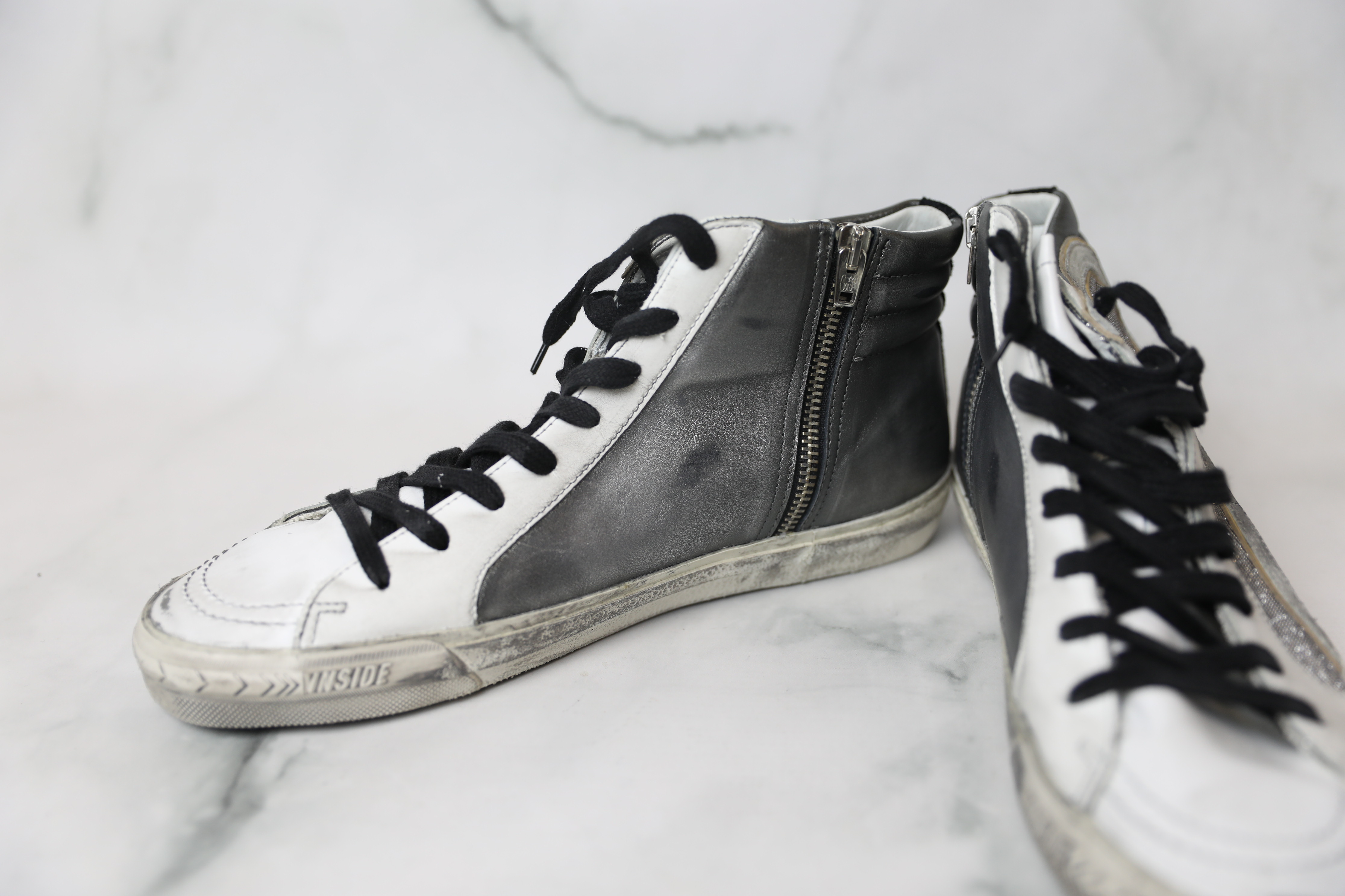 Golden Goose Shoes Grey Slide Gunmetal/Shimmer/White Star Black Lace-up  High Top Sneakers, New in Box WA001