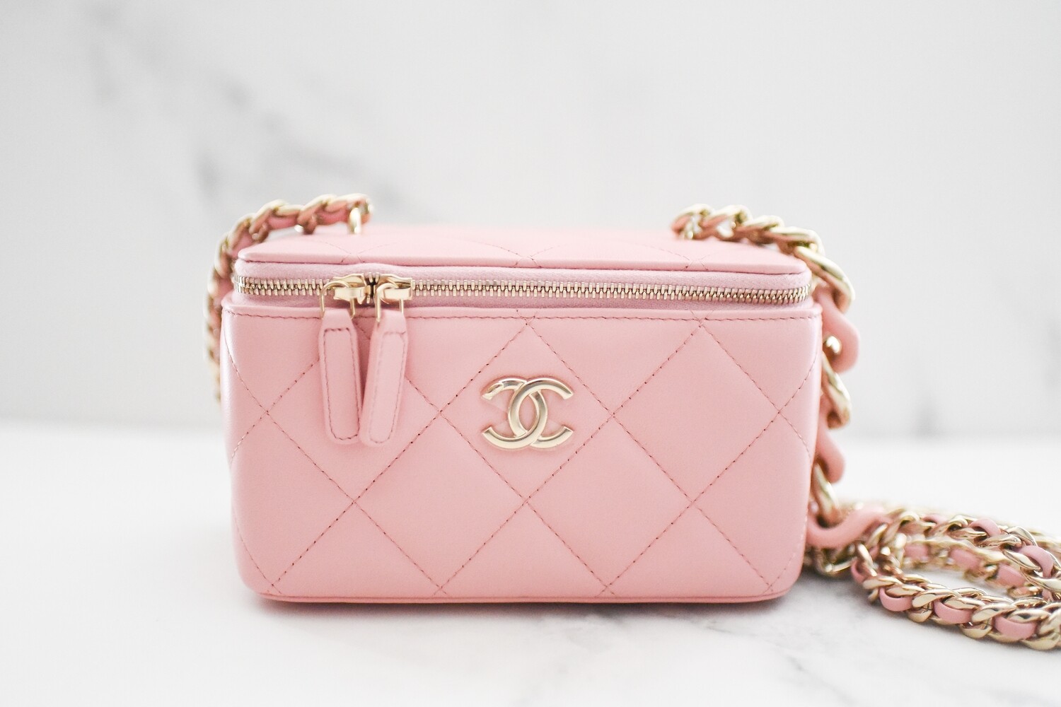 Chanel Vanity Rectangle with Top Handle, 21A Dark Pink Lambskin Leather,  Gold Hardware, New in Box MA001