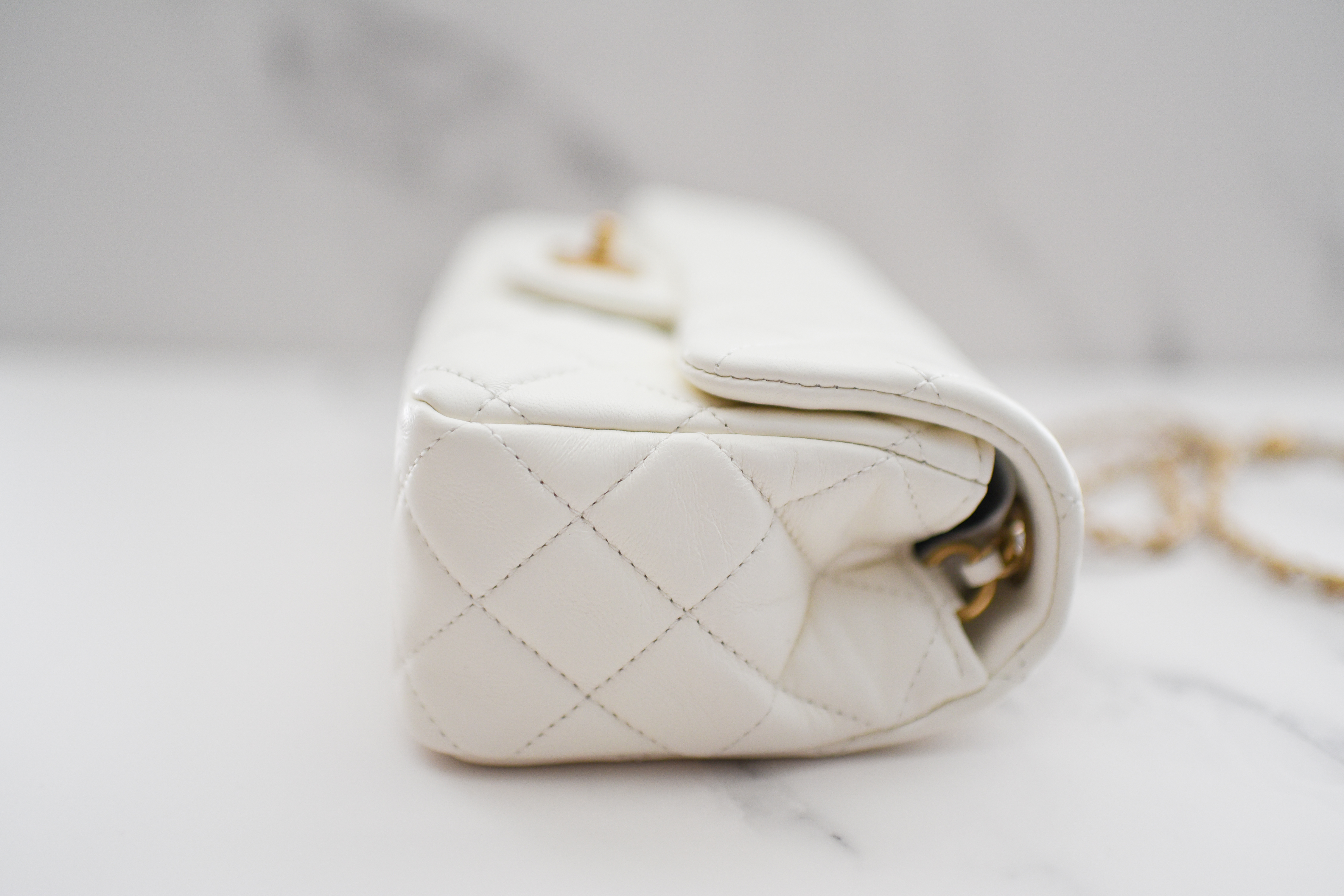 Chanel Pearl Crush Mini Rectangular, White Lambskin with Gold