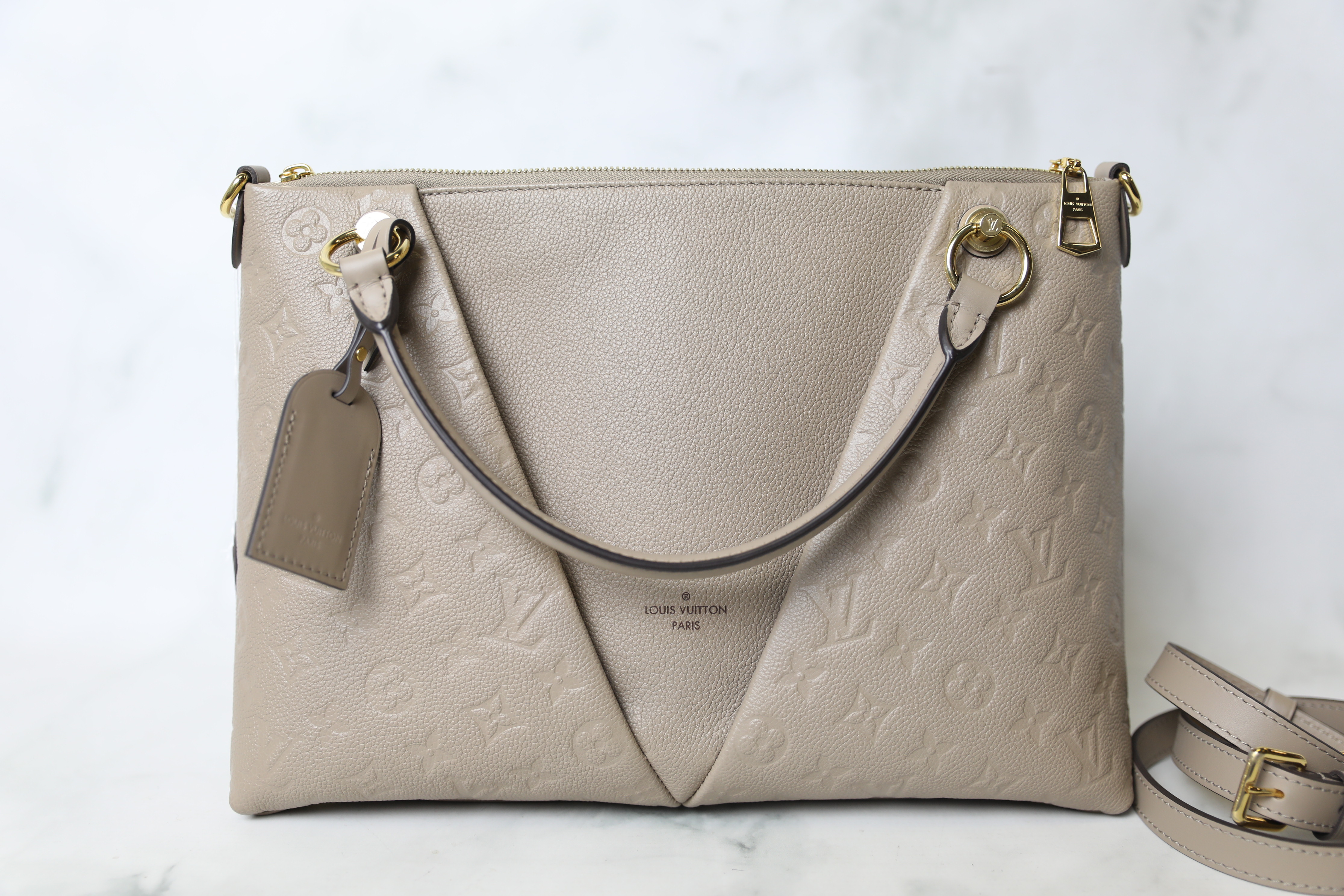Louis Vuitton V Tote MM, Beige and White Empreinte Leather, Preowned in  Dustbag WA001