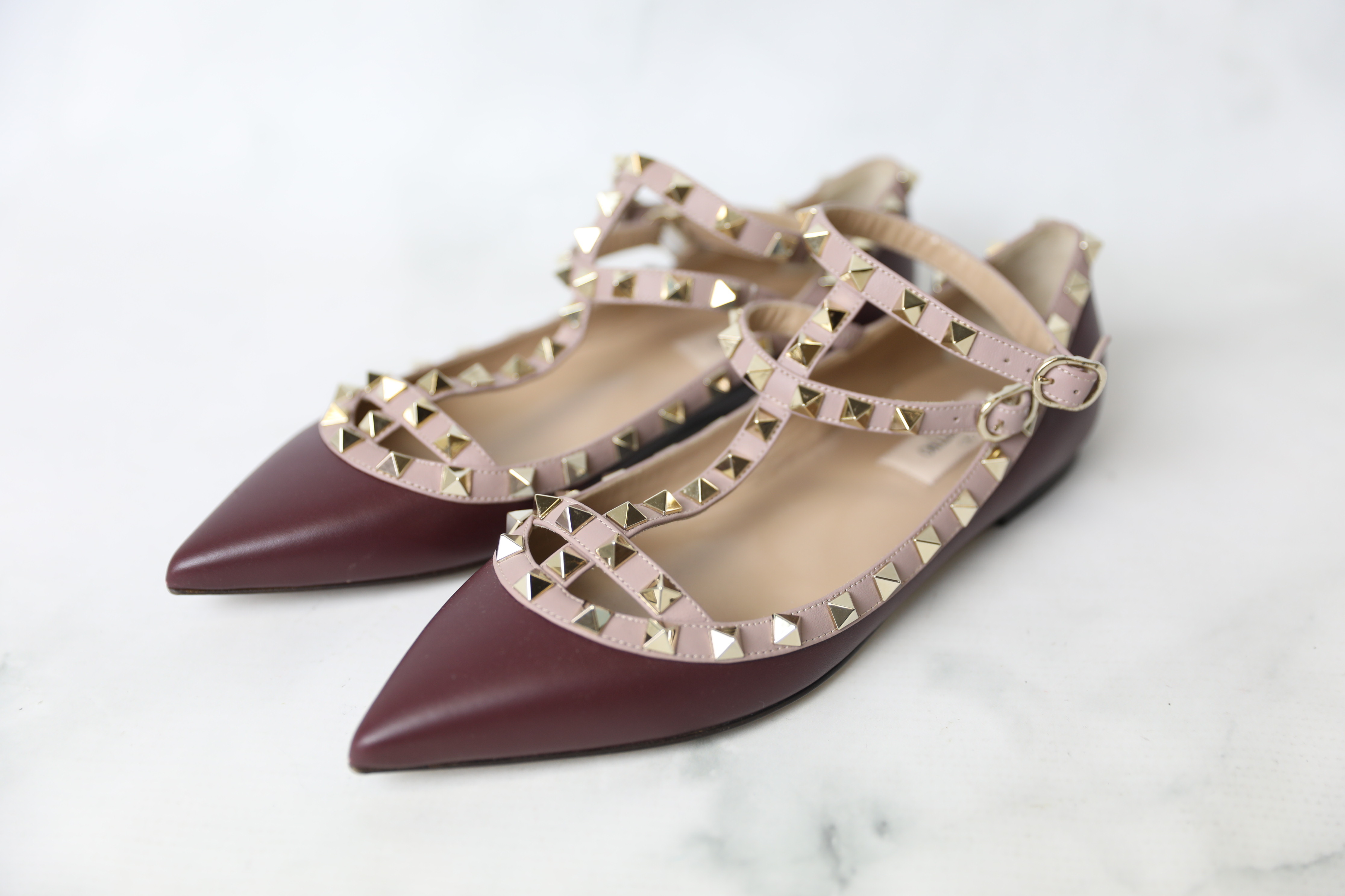 Valentino Shoes Burgundy Classic Leather Rockstud Embellished Caged  Ballerina Point-toe Flats, New in Box WA001 - Julia Rose Boston | Shop