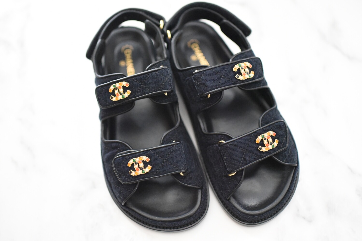 Chanel Shoes Dad Sandals Denim with Multicolor CC, Size 36.5, New in Box  GA001