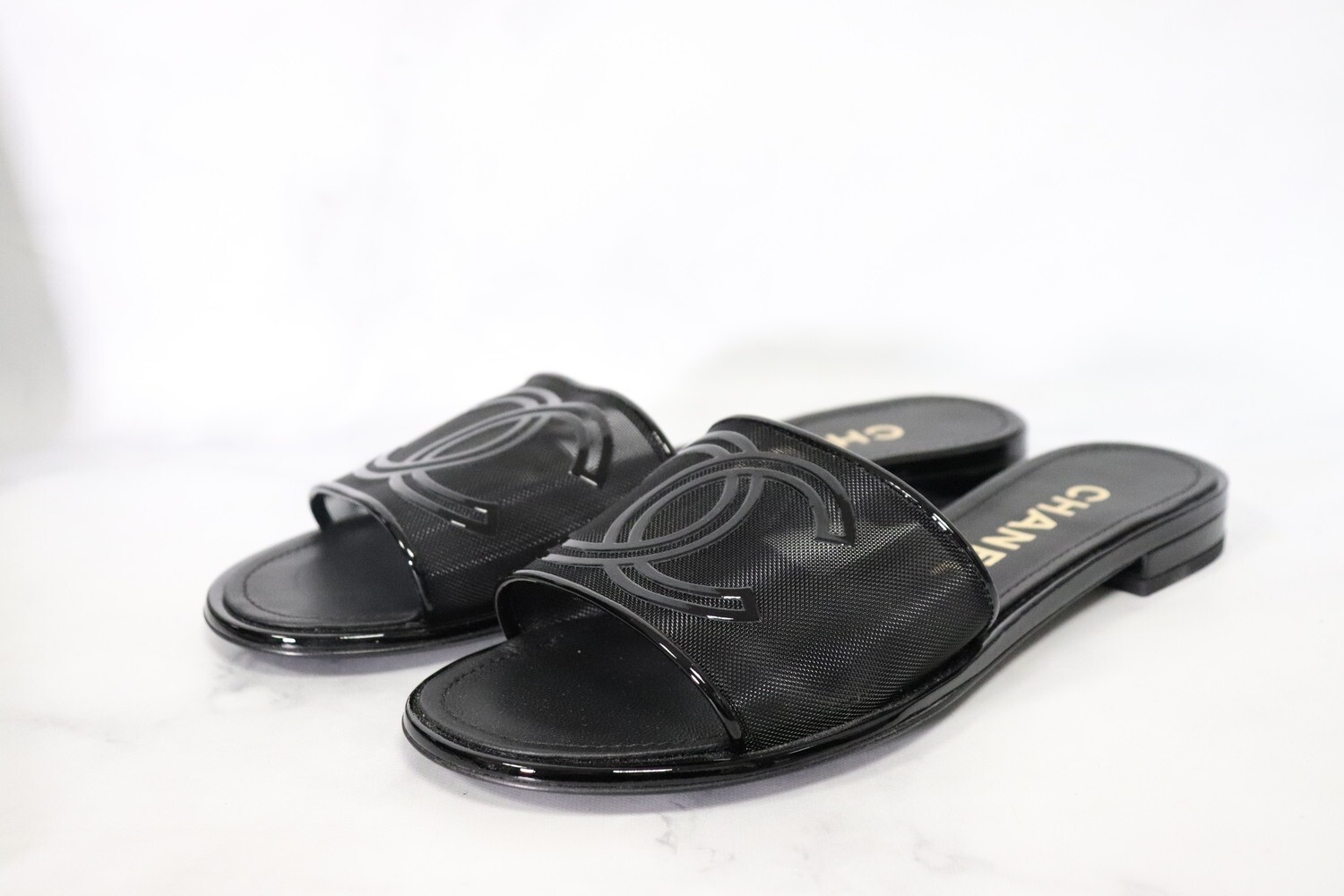 Chanel Shoes Sandals Slides Black, Preowned in Box, Size 36