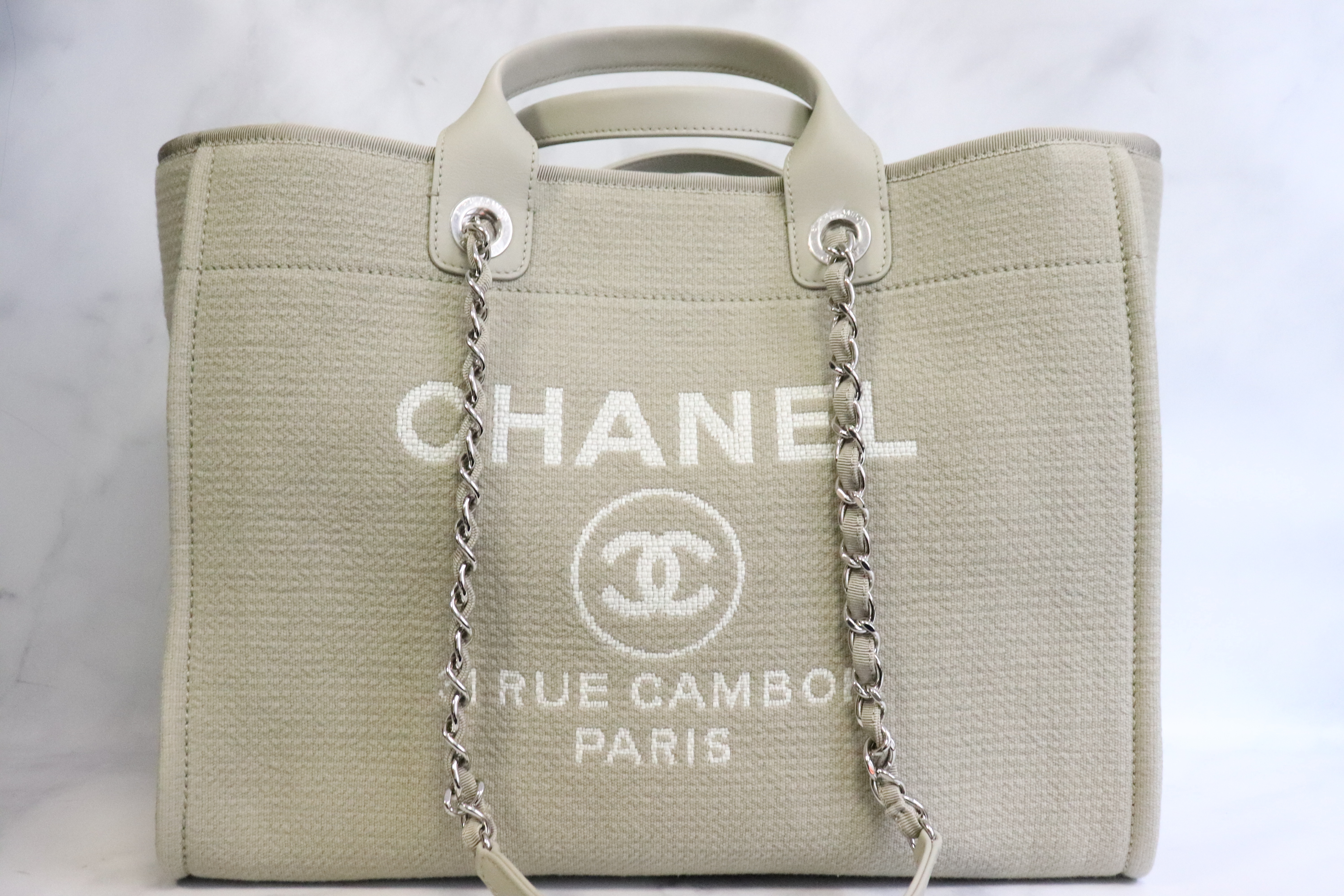 Chanel Deauville, Large, Khaki Canvas with Pouch, New in Box