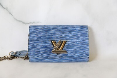 Louis Vuitton Twist Wallet on Chain, Blue Denim Leather, Preowned in Dustbag WA001