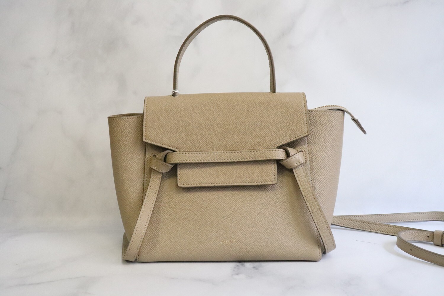 Celine Belt Bag Nano, Beige with Gold Hardware, Preowned in Dustbag