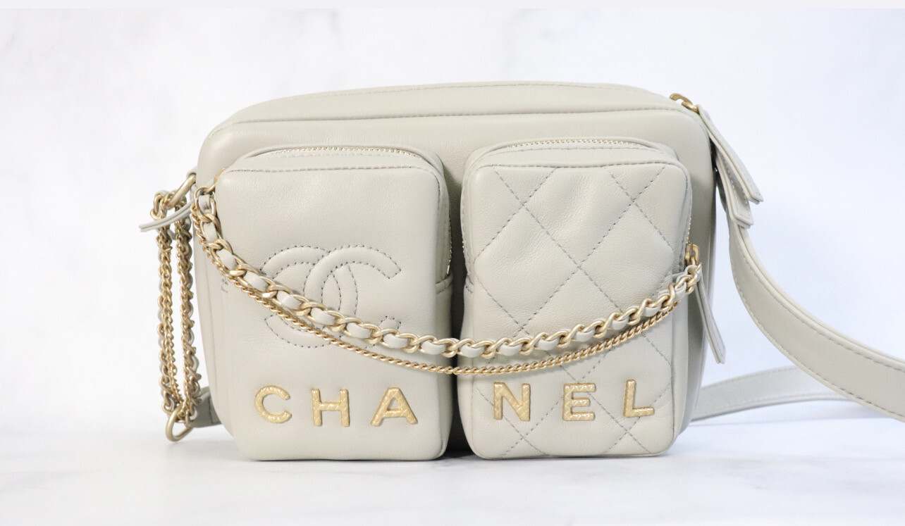 Chanel Grey Smooth Calfskin Camera Bag Small, New In Box WA001